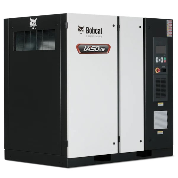 A large Bobcat IASOvs industrial air compressor unit with control panel and ventilation grilles.