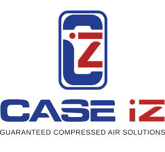 CASE iZ logo with tagline "Guaranteed Compressed Air Solutions" in blue and red text.